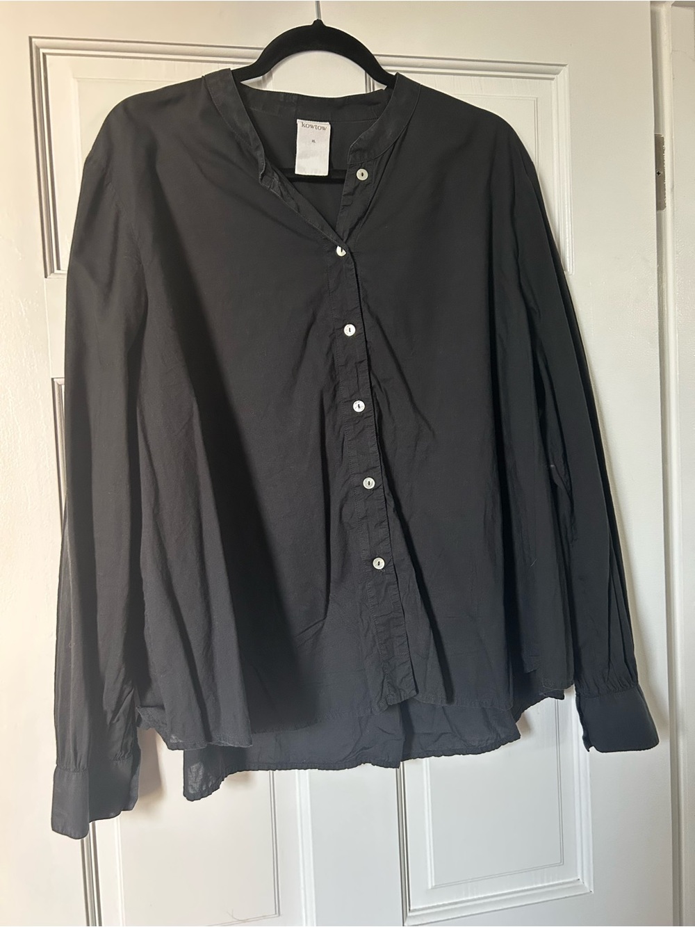 Women’s Black Band-Collar Button-Down Shirt - KOWTOW